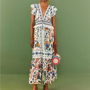 Farm Rio White Summer Garden Maxi Dress
